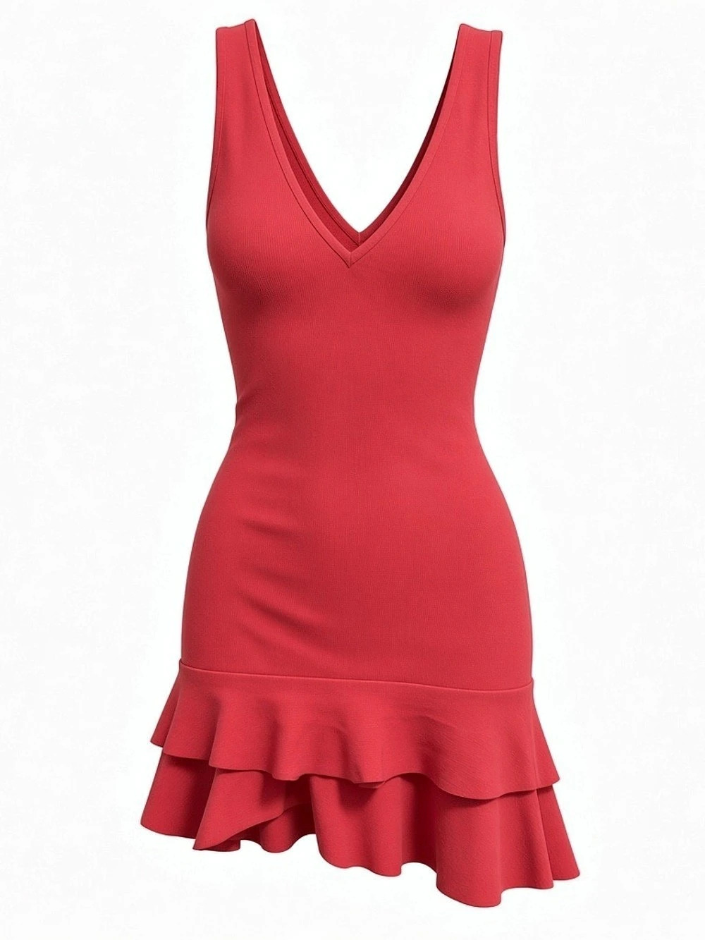 Red V-Neck Ruffle Mini Dress Like New